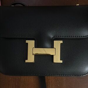 Black Leather Bag with Gold Accent